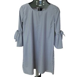 Potter's Pot Women’s Gray White Striped Sheath Bell Flutter Sleeve Dress Size M